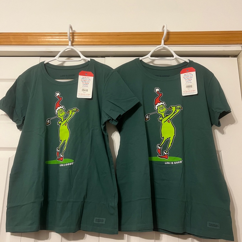 2 NWT Life is Good Women’s Green Grinch T-Shirt